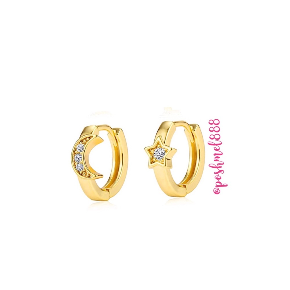 ::Delicate Pavé Hoops⚜️GOLD Celestial🌙💫Huggie Hoop Earrings